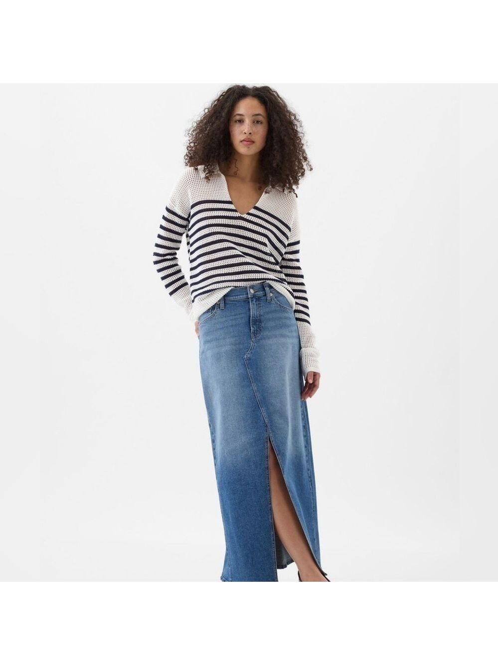 Gap Classic Casual Denim Jean Slit BoHo Maxi Skirt Med Wash 10/30 NWT